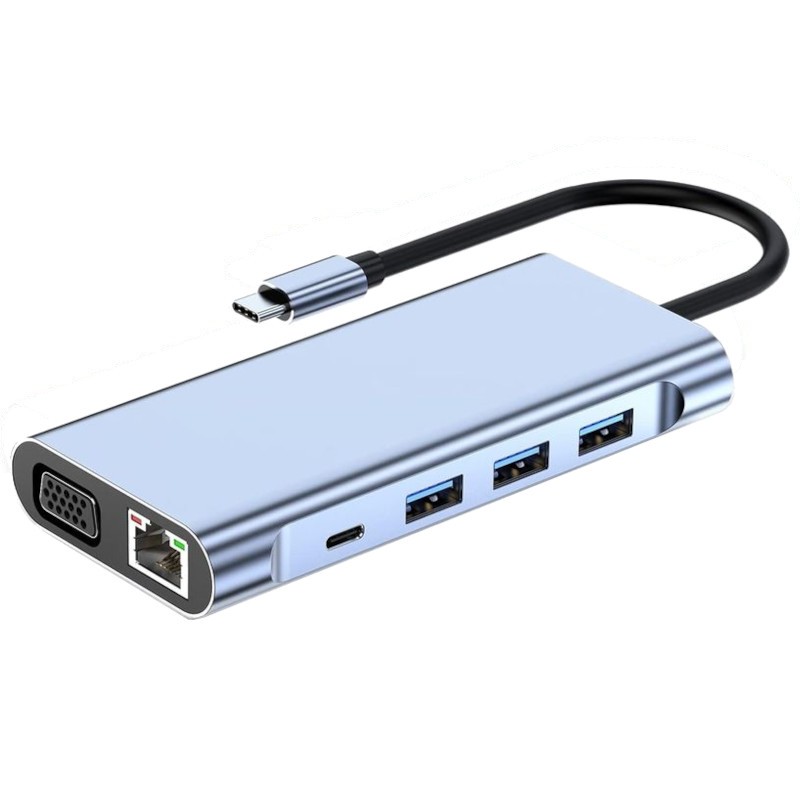Hub BYL-2310 11-en-1 USB Tipo-C a HDMI/USB 3.0/RJ45/USB Tipo C/PD/3.5mm Negro - Ítem