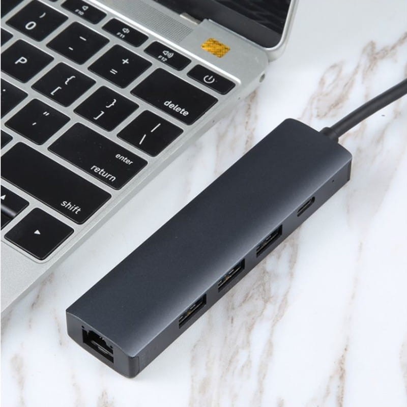 Hub USB BYL-2302 5 en 1 USB Tipo-C/USB 3.0+Tipo C 100W+RJ45 Gris - Ítem2