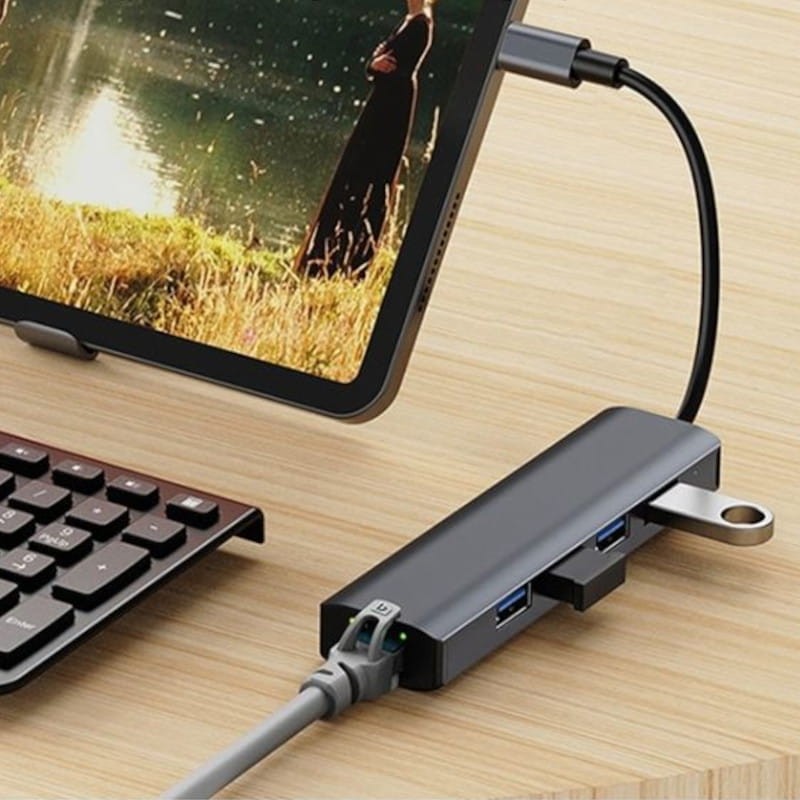 Hub USB BYL-2302 5 en 1 USB Tipo-C/USB 3.0+Tipo C 100W+RJ45 Gris - Ítem4