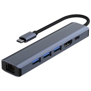 Hub 2210 6 en 1 USB Tipo-C a USB 3.2/HDMI/USB Tipo C Negro