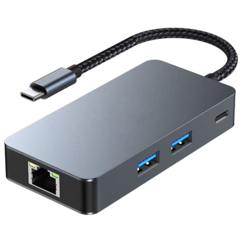 Hub BYL-2308 6 em 1 USB Tipo C para USB3.2/RJ45/USB Tipo C/Micro USB/HDMI Preto - Item