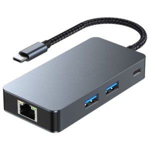 Hub BYL-2308 6 em 1 USB Tipo C para USB3.2/RJ45/USB Tipo C/Micro USB/HDMI Preto