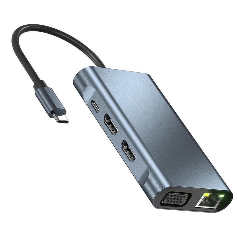Hub BYL-2311 8 em 1 USB Tipo C para USB3.2/USB Tipo C/ HDMI/VGA/RJ45 Preto - Item2