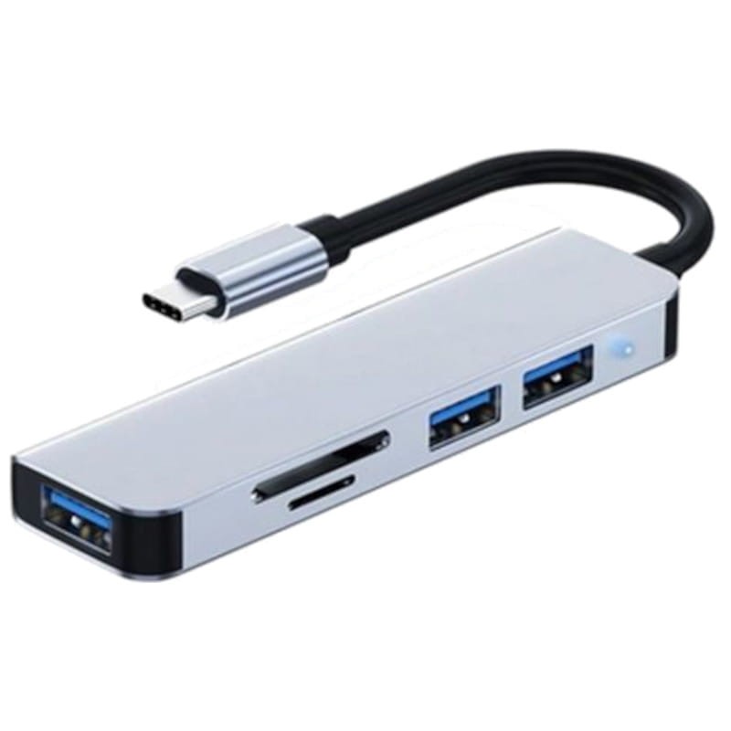 Hub USB BYL-2103T 5 em 1 USB-C/USB 3.0+2.0+microSD+SD Prata - Item