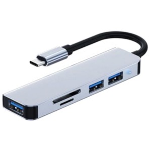 Hub USB BYL-2103T 5 em 1 USB-C/USB 3.0+2.0+microSD+SD Prata