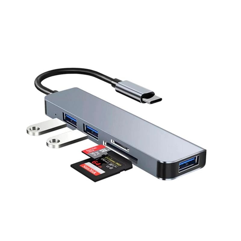 Hub USB BYL-2103T 5 em 1 USB-C/USB 3.0+2.0+microSD+SD Prata - Item1