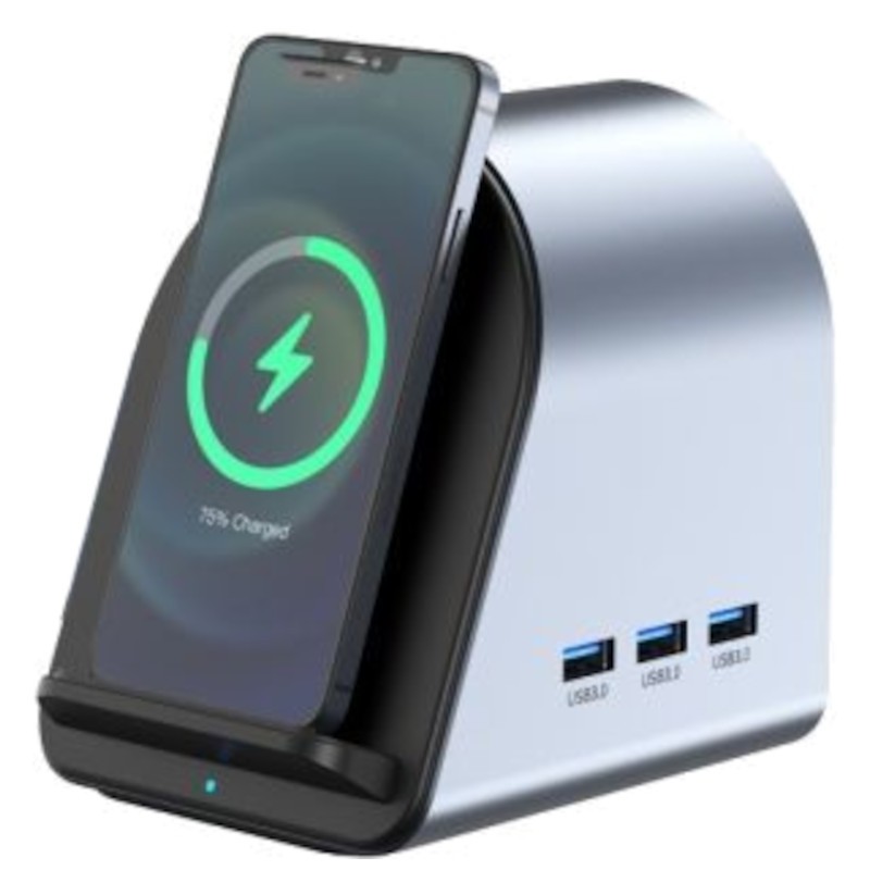 Adaptador BYL-2211 10-en-1 USB Tipo C a HDMI/USB/USB Tipo C/SD/TF/HDMI/Jack 3.5mm/VGA con Cargador Inalámbrico Negro - Ítem
