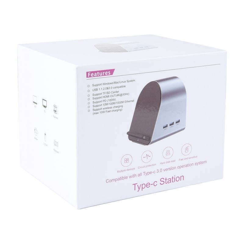 Adaptador BYL-2211 10-en-1 USB Tipo C a HDMI/USB/USB Tipo C/SD/TF/HDMI/Jack 3.5mm/VGA con Cargador Inalámbrico Negro - Ítem4