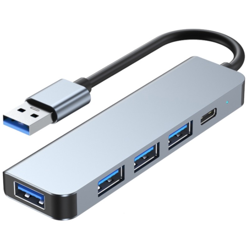 Hub USB BYL-2301U 5 em 1 USB Tipo C+USB 3.0 Prata - Item