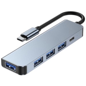 Hub USB 2301T 5 em 1 USB Tipo C+USB 3.0 Prata