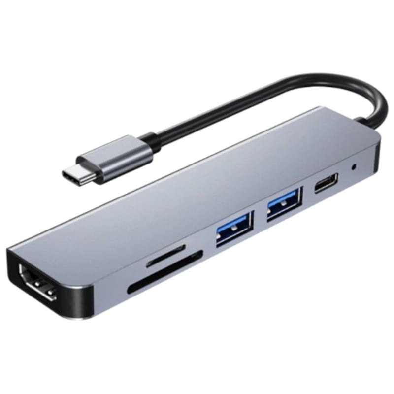 Hub USB BYL-2010 6 em 1 USB Tipo-C/HDMI+USB 3.0+USB 2.0+Tipo C+microSD+TF Cinza - Item