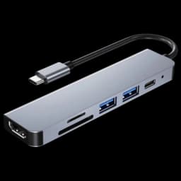 Hub USB BYL-2010 6 em 1 USB Tipo-C/HDMI+USB 3.0+USB 2.0+Tipo C+microSD+TF Cinza