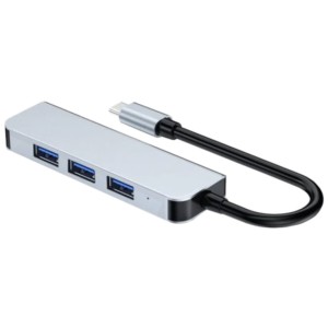 Hub USB BYL-2013T 4 em 1 USB Tipo C/USB 3.0+USB 2.0 Cinza