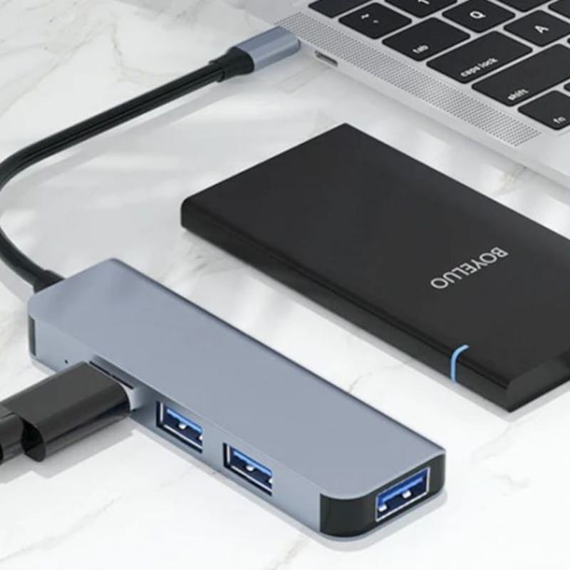 Hub USB BYL-2013T 4 en 1 USB Tipo C/USB 3.0+USB 2.0 Gris - Ítem3
