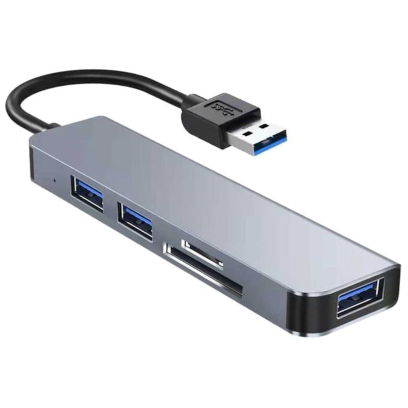 Hub USB BYL-2103U 5 em 1 USB/USB 3.0+2.0+Cartão SD+microSD Prata - Item