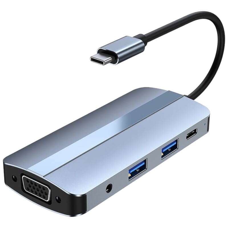 Hub USB BYL-2105 8 en 1 USB-C /USB 3.0+2.0+USB Tipo C+VGA+HDMI+microSD+TF Plata - Ítem