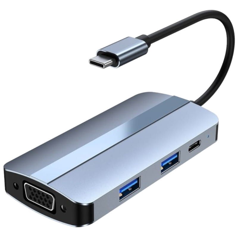 Hub USB BYL-2106 7 en 1 USB-C/USB 3.0+2.0+USB Tipo C+VGA+HDMI Plata - Ítem