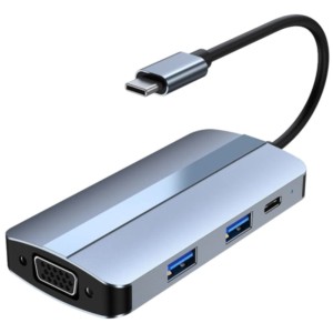 Hub USB BYL-2106 7 em 1 USB-C/USB 3.0+2.0+USB Tipo C+VGA+HDMI Prata