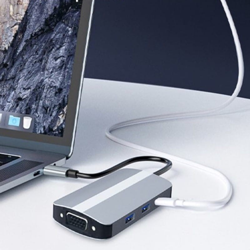 Hub USB BYL-2106 7 en 1 USB-C/USB 3.0+2.0+USB Tipo C+VGA+HDMI Plata - Ítem2