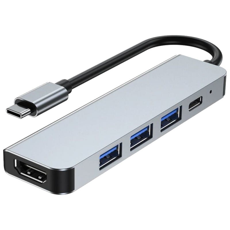 Hub USB BYL-2008U 3 5 em 1 USB Tipo-C/HDMI+USB 3.0+USB Tipo C Prata - Item