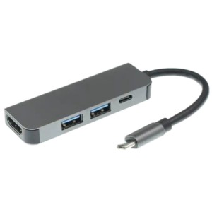 Hub USB BYL-2011 4 em 1 USB Tipo C/HDMI+USB 3.0+USB Tipo C Cinza