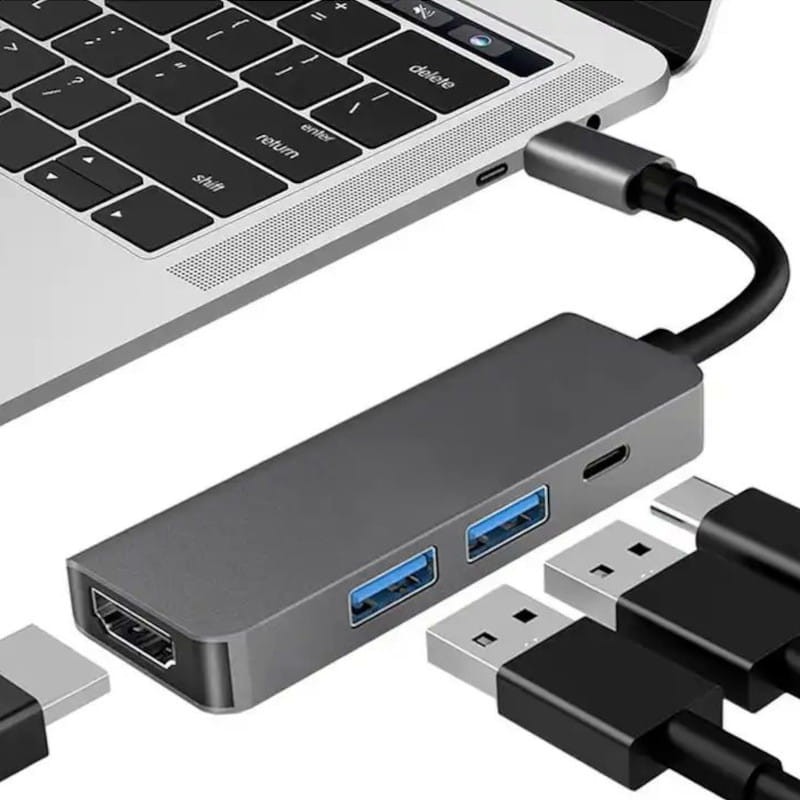 Hub USB BYL-2011 4 en 1 USB Tipo-C/HDMI+USB 3.0+USB Tipo C Gris - Ítem3