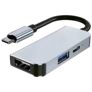 Hub USB BYL 2122 3 em 1 USB Type C/HDMI+USB 3.0 +USB Type C Prata