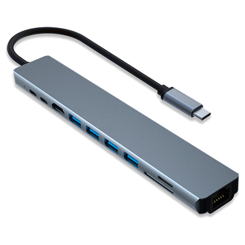 Hub USB-C 10 em 1 com HDMI, 4x USB-A 3.0, USB-C, USB-C PD, SD/TF e RJ45 100 Mbps - Item