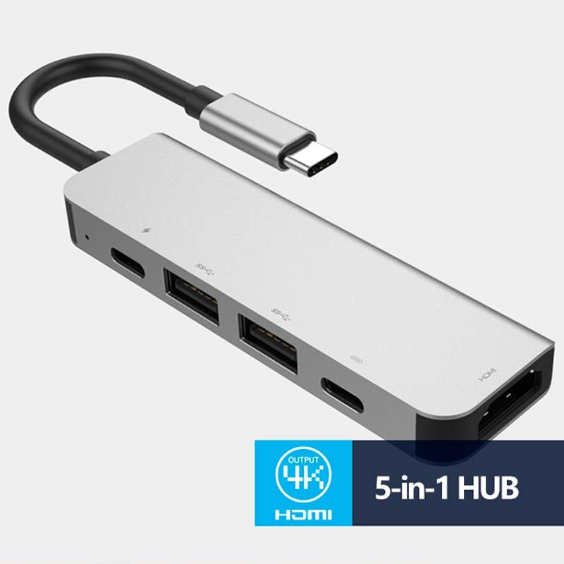 Hub USB-C 5 en 1 con HDMI 4K, 2x USB-A 2.0, USB-C y USB-C PD - Ítem1