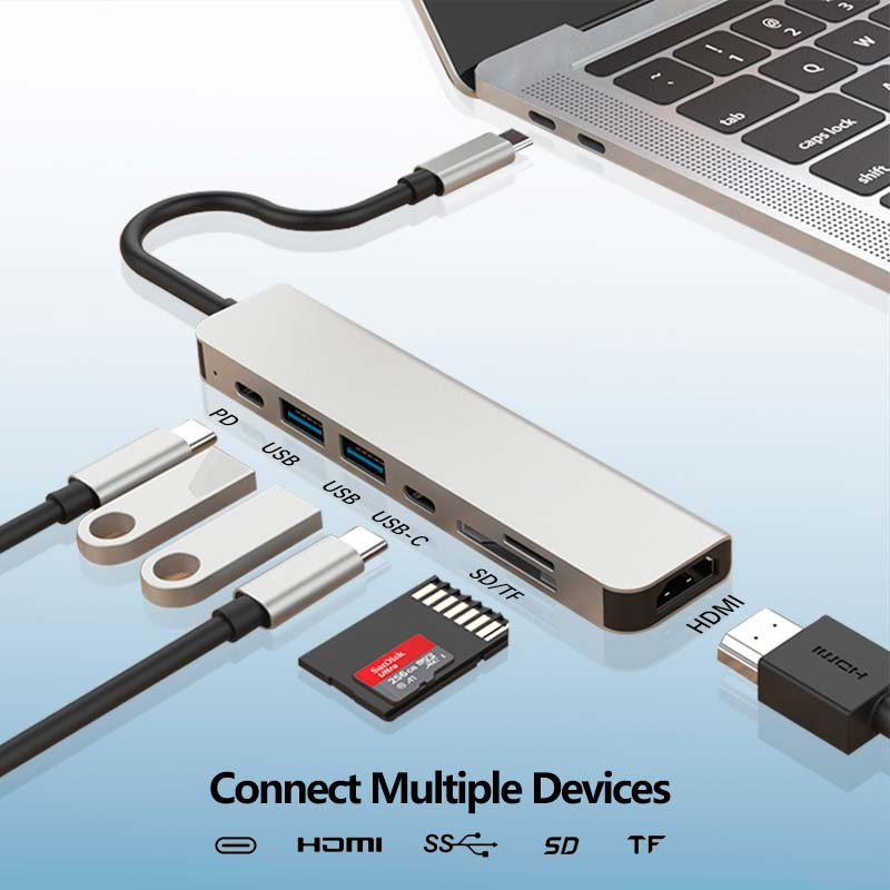 Hub USB-C 7 en 1 con HDMI, 2x USB 3.0, USB-C, USB-C PD y SD/TF - Ítem1