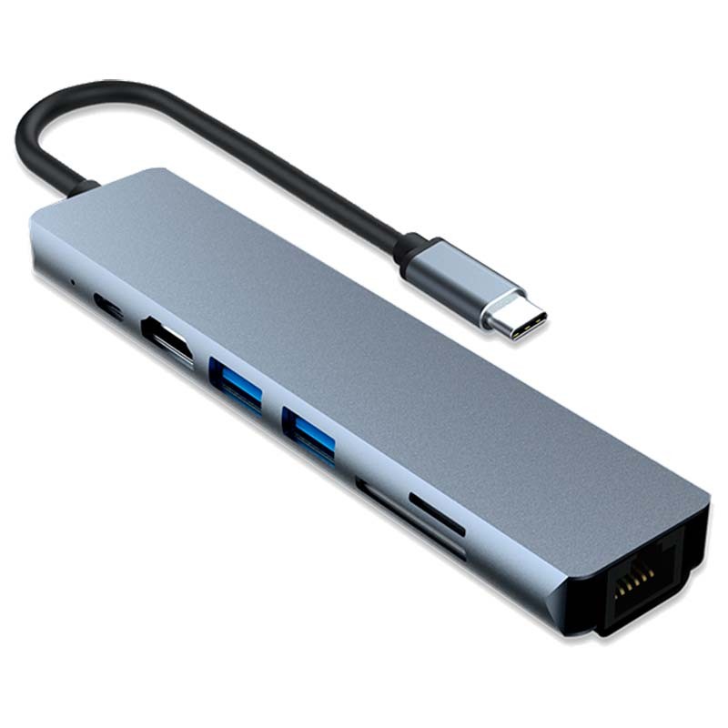 Hub USB-C 7 em 1 com HDMI, 2x USB 3.0, USB-C PD, SD/TF e RJ45 100 Mbps - Item