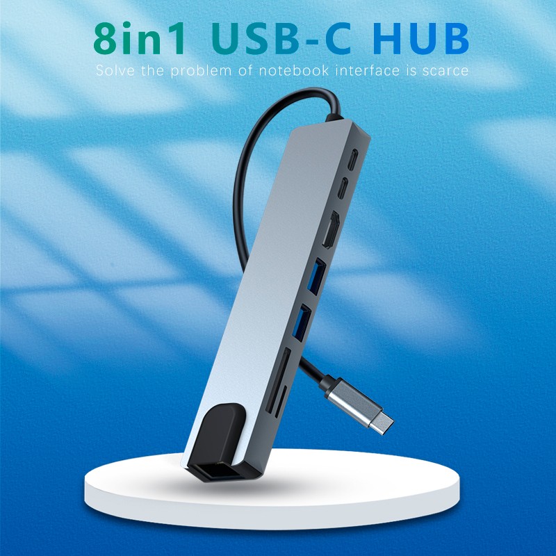 Hub USB-C 8 en 1 con HDMI, 2x USB 3.0, USB-C, USB-C PD, SD/TF y RJ45 100 Mbps - Ítem2