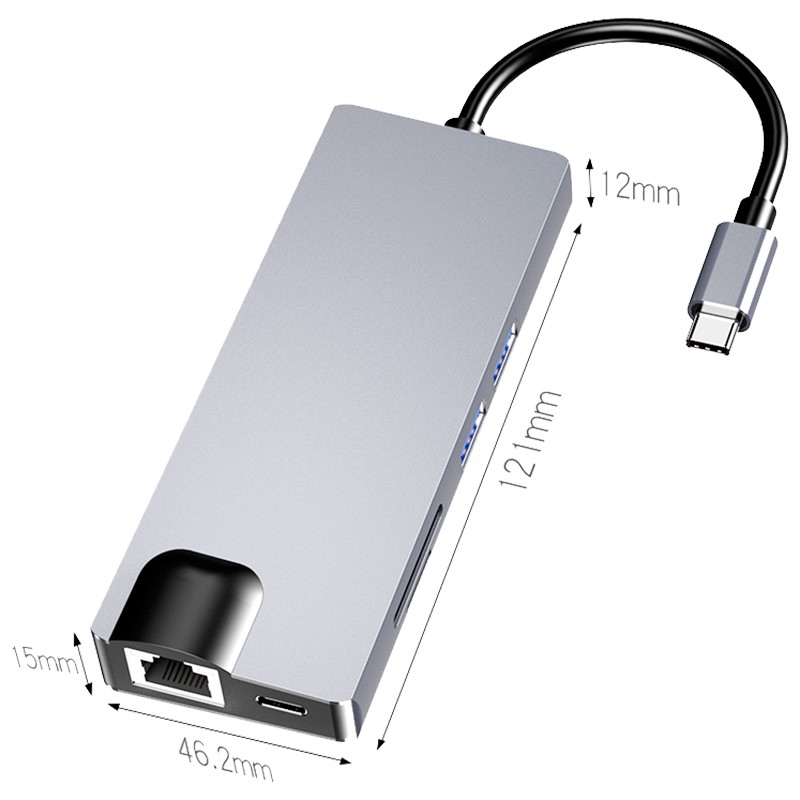 Hub USB-C 8 en 1 con HDMI, VGA, 2x USB 3.0, USB-C PD, SD/TF y RJ45 1000 Mbps - Ítem2