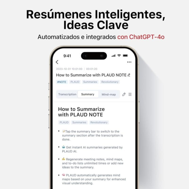 Enregistreur Vocal avec IA PLAUD Note Noir - 64 Go Enregistreur Audio avec ChatGPT 4 pour Transcrire et Résumer - Enregistrement d'un Seul Clic avec Réduction du Bruit, 30 Heures d'Enregistrement - Ítem14