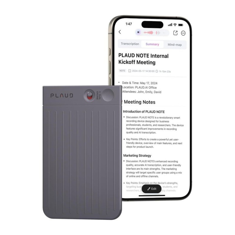 Enregistreur Vocal avec IA PLAUD Note Noir - 64 Go Enregistreur Audio avec ChatGPT 4 pour Transcrire et Résumer - Enregistrement d'un Seul Clic avec Réduction du Bruit, 30 Heures d'Enregistrement - Ítem4