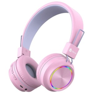 iClever BTH03 Rosa - Auriculares Bluetooth para niños