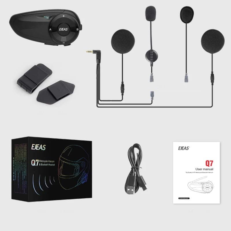 Intercomunicador para Moto EJEAS Q7 Inalámbricos Bluetooth 5.1 IP65 - Contenido