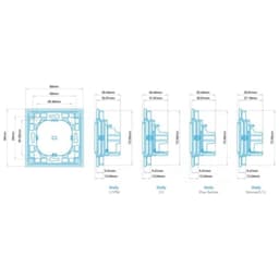 Diagrama e dimensões do interruptor branco Shelly Wall Switch 2
