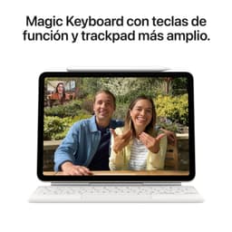 Magic Keyboard blanco para Apple iPad Air 2025 11, con teclas de función, trackpad amplio y Apple Pencil encima; diseño minimalista y delgado