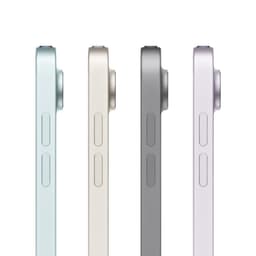 Apple iPad Air 2025 11 pulgadas blanco, bordes rectos y aluminio con cámara trasera sobresaliente. Botones laterales y perfil ultrafino en varios tonos.