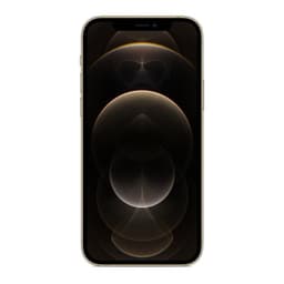 iPhone 12 Pro 256GB Oro Renovado Estado Excelente con pantalla OLED negra encendida, bordes dorados pulidos y notch superior centrado
