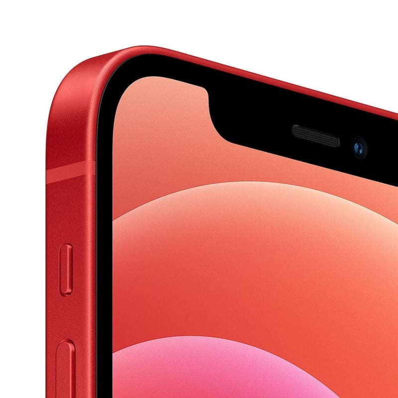 iPhone 12 128 Go 5G Rouge Reconditionné - État Excellent - gros plan du coin supérieur avec caméra avant