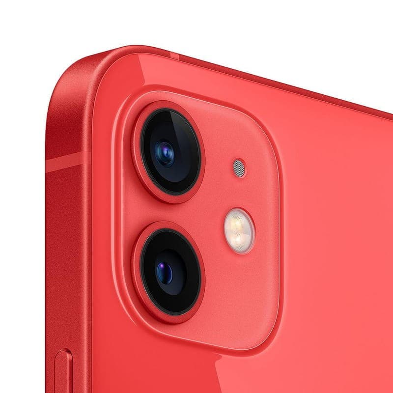 iPhone 12 128 Go 5G Rouge Reconditionné - État Excellent - gros plan du module caméra arrière en angle