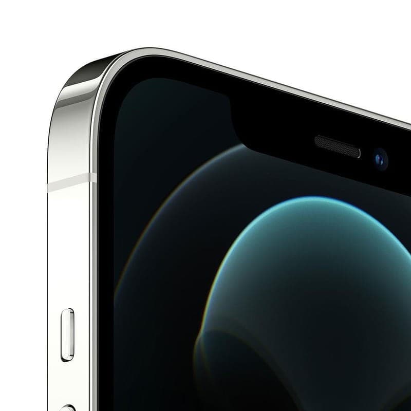 iPhone 12 Pro Max 256GB Plata Renovado Estado Excelente con marco de acero brillante, pantalla OLED borde a borde y notch frontal; acabados premium y limpios