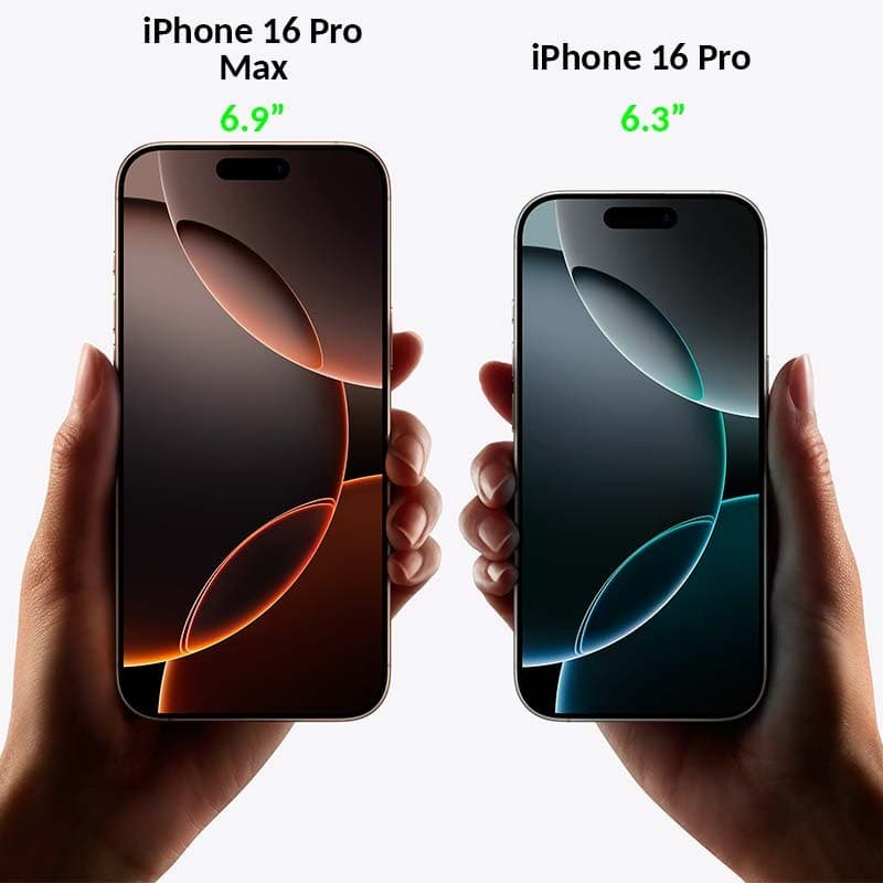 iPhone 16 Pro 5G Titanio Negro renovado, pantalla 6.3" con Dynamic Island, bordes finos, vidrio brillante y acabado oscuro elegante. Estado excelente