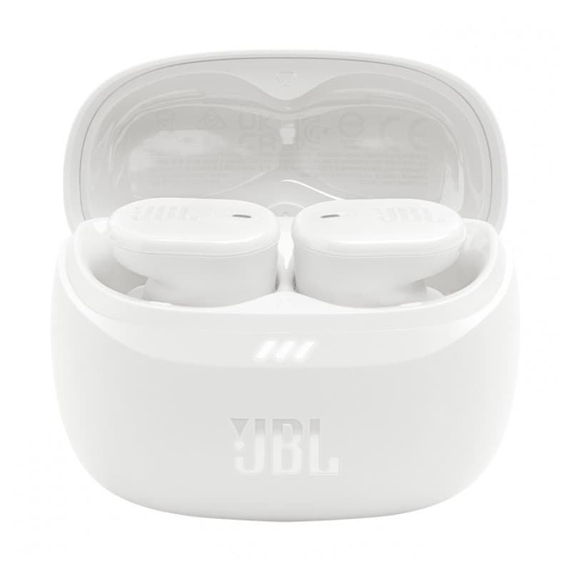 JBL Tune Buds 2 Blanco con estuche de carga abierto