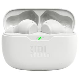 Vue de face de l'étui de charge des écouteurs Bluetooth JBL Wave Beam Blanc