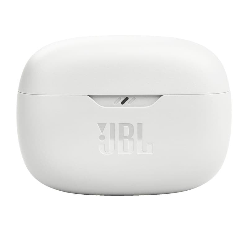 Vue arrière de l'étui de charge des écouteurs Bluetooth JBL Wave Beam Blanc