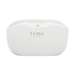 JBL Wave Buds 2 Branco com cancelamento de ruído ANC, estojo de carregamento compacto branco com logotipo JBL em relevo e indicador LED verde central
