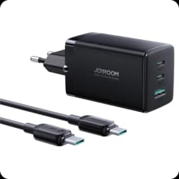 Joyroom JR-TCG01 65W Triplo USB Tipo C/USB Carregamento Rápido Preto - Carregador com cabo